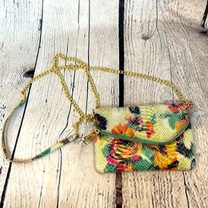 HOBO Tan Pink Green Floral Gold Accent Chain Convertible Crossbody Bag